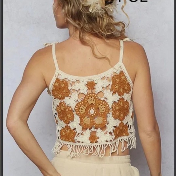 POL Cream and Brown Crochet Tank Top - Picture 4 of 5